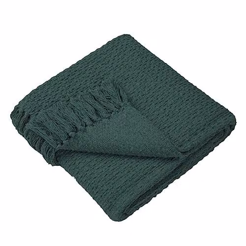 Drift Home Green Woven Cotton and Polyester Throw with Fringes, W/D/H: 200 x 200 x 1 cm – 1