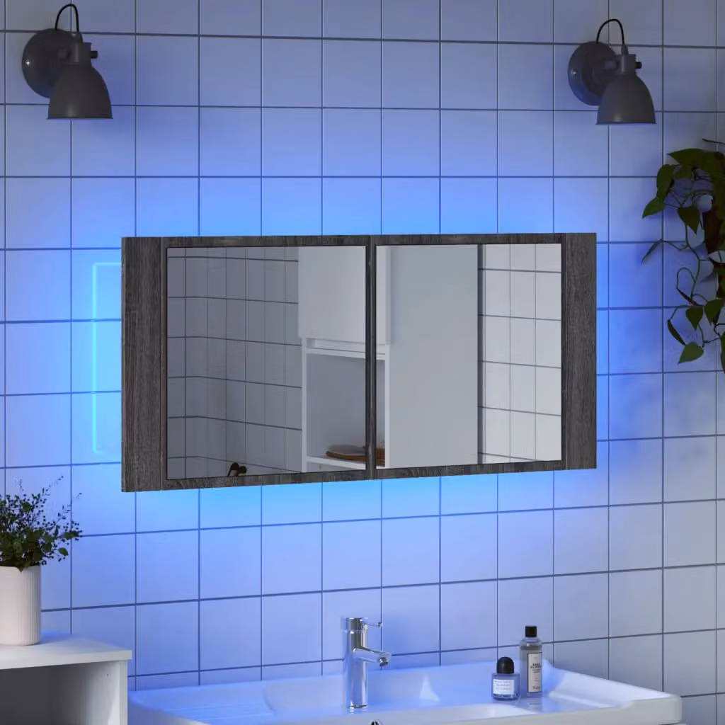 Berkfield Home LED Bathroom Mirror Cabinet in Grey Sonoma, W/D/H: 100 x 12 x 45 cm – 2