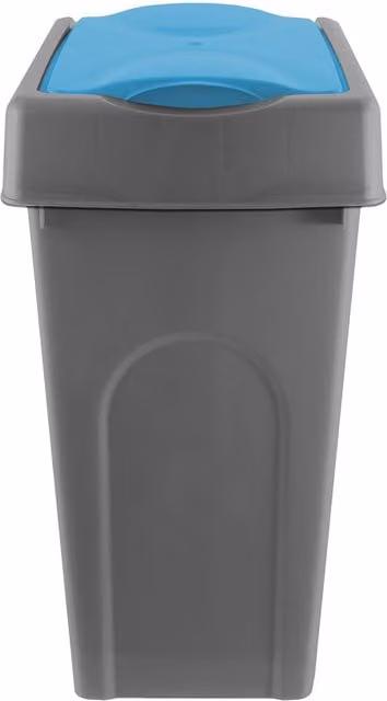 Simpa 50L Grey Square Plastic Recycling Bin with Blue Flip Lid, W/D/H: 40 x 33 x 66 cm – 1