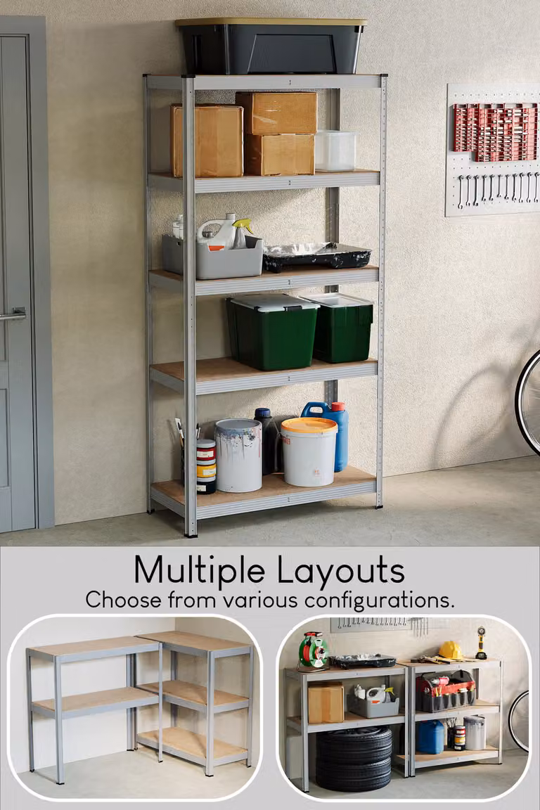 Home Vida 5 Tier Garage Storage Shelf in Grey, H 180 x W 90 x D 40 cm