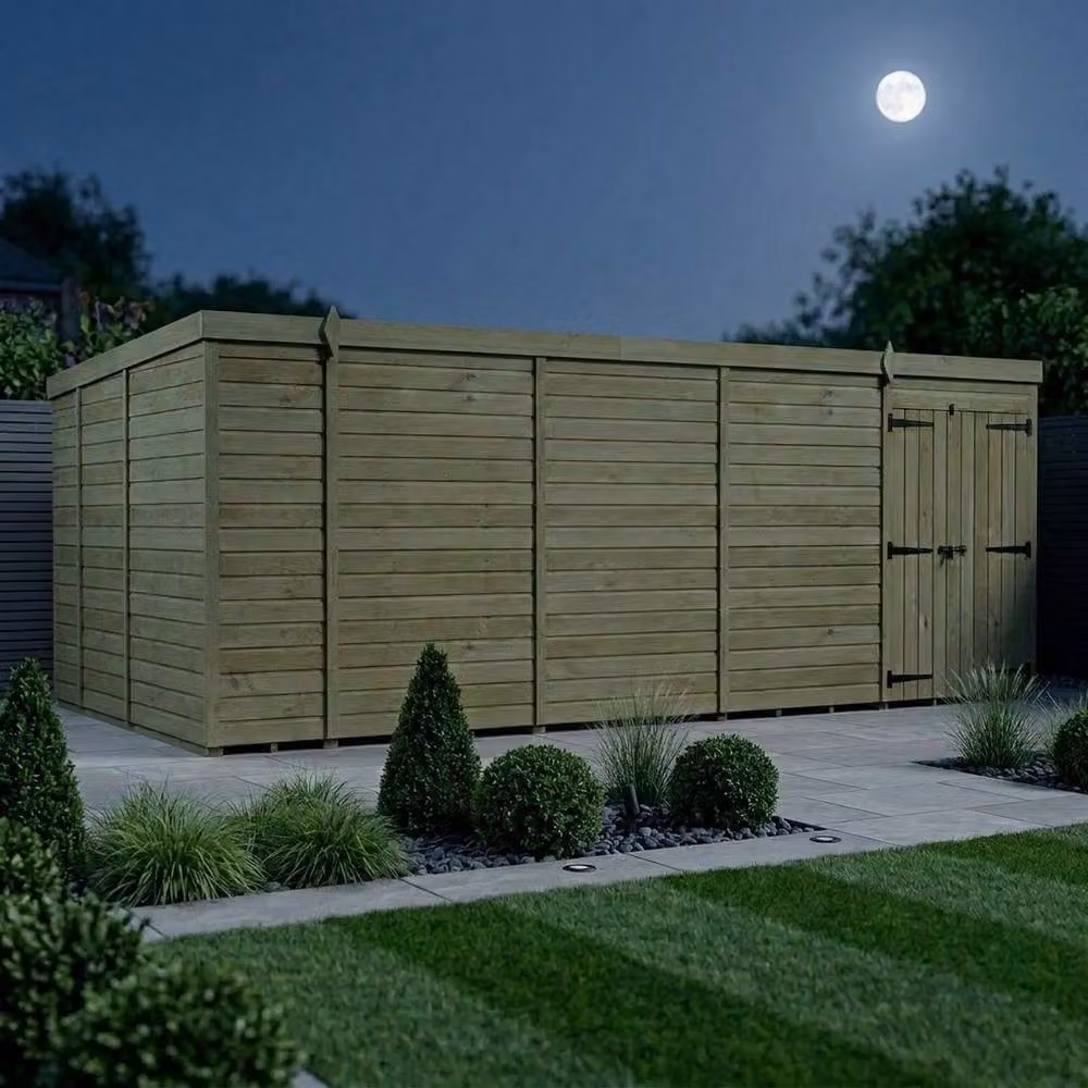 Buttercup Farm Brown Timber Pent Garden Shed with Double Doors, W: 548.64 cm, D: 274.32 cm, H: 210 cm – 3