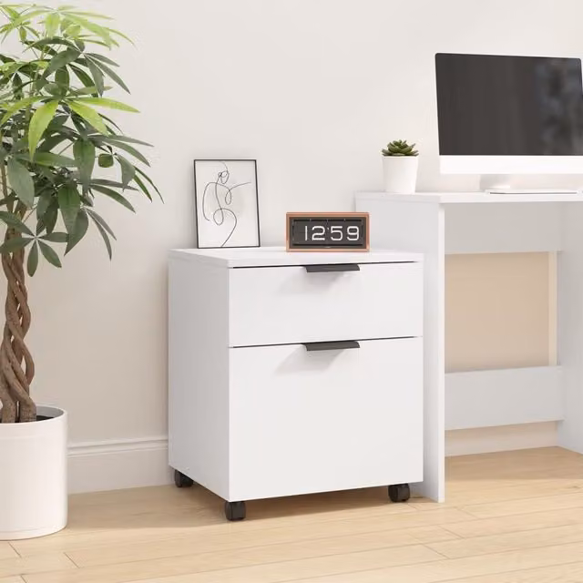Berkfield Home Mobile File Cabinet in White with Castors, W/D/H: 45 x 38 x 54 cm