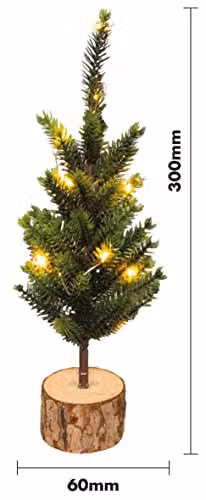 St Helens Home & Garden Battery Operated Green Wooden Effect Mini Tabletop Christmas Tree with LED String Lights – 2
