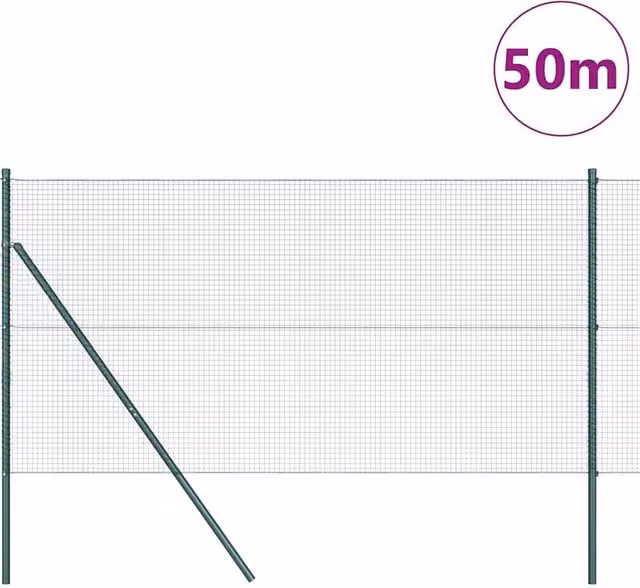 Berkfield Home Green Steel Welded Wire Fence with 13 Posts, W: 50 m, H: 1.2 m