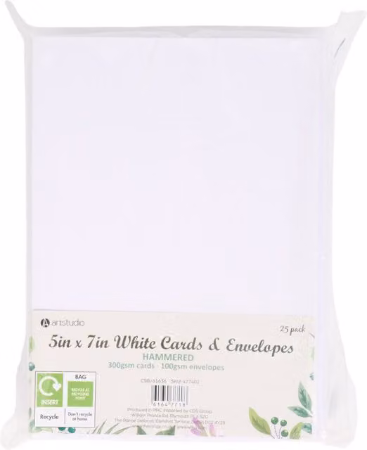 Art Studio Pack of 25 White Paper Cards and Envelopes, 5 x 7in
