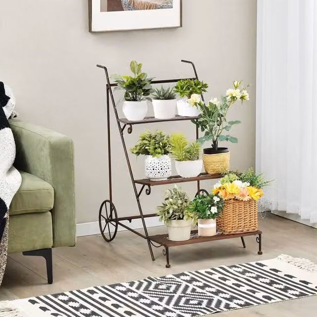 Kelvenix 3-Tier Metal Ladder Plant Stand in Brown – 1