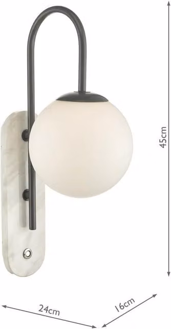 Dar Modern White Arc Wall Mirror for Bathroom with Glass and Marble Details
