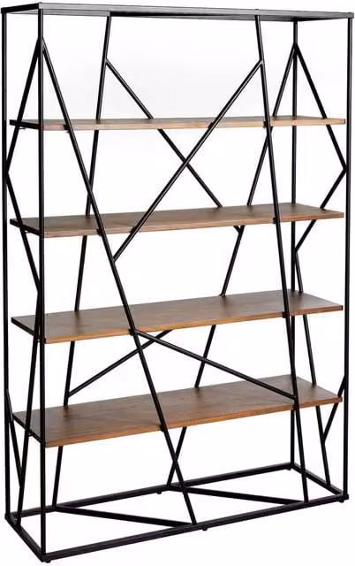 Angel Cerda Walnut and Black Steel Shelving Unit, Brown and Black, W/D/H: 120 x 38 x 180 cm