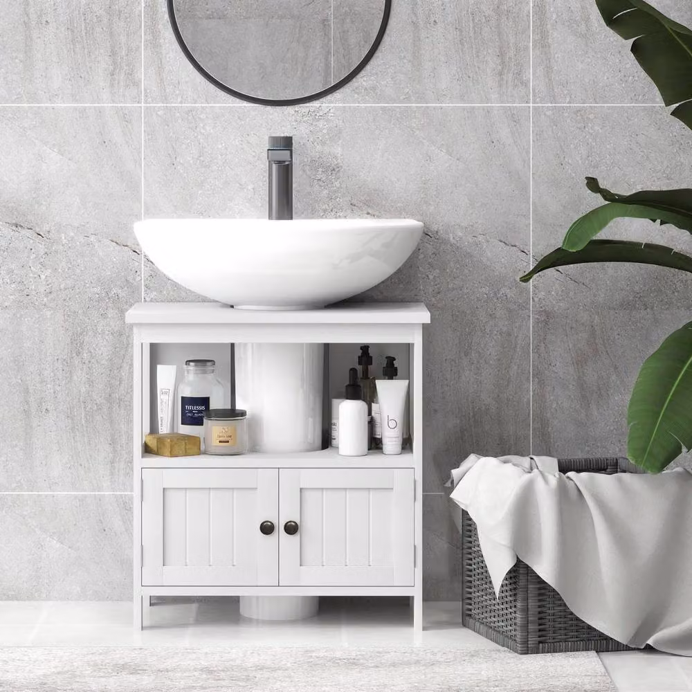 Wyld Haus Dalaco White Pedestal Sink Storage Cabinet with Soft Close Double Doors – 4