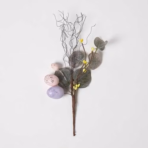 HOMESCAPES Spring Easter Egg and Eucalyptus Pick in Pink or Purple