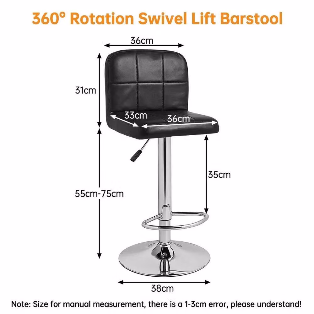SPETLEK Set of 2 Black PU Leather Swivel Height Adjustable Bar Stools – 2