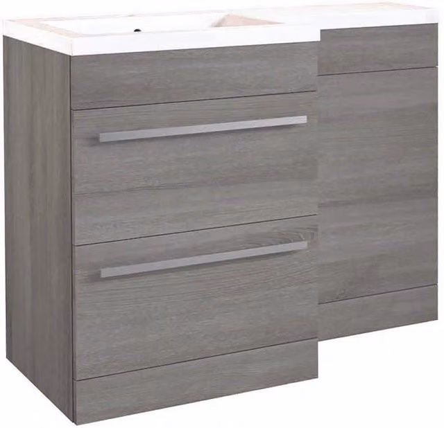 Clifton Silver Oak Right Hand 2 Drawer Combo Unit with L Shape Basin, Light Grey, Width: 110 cm – 1