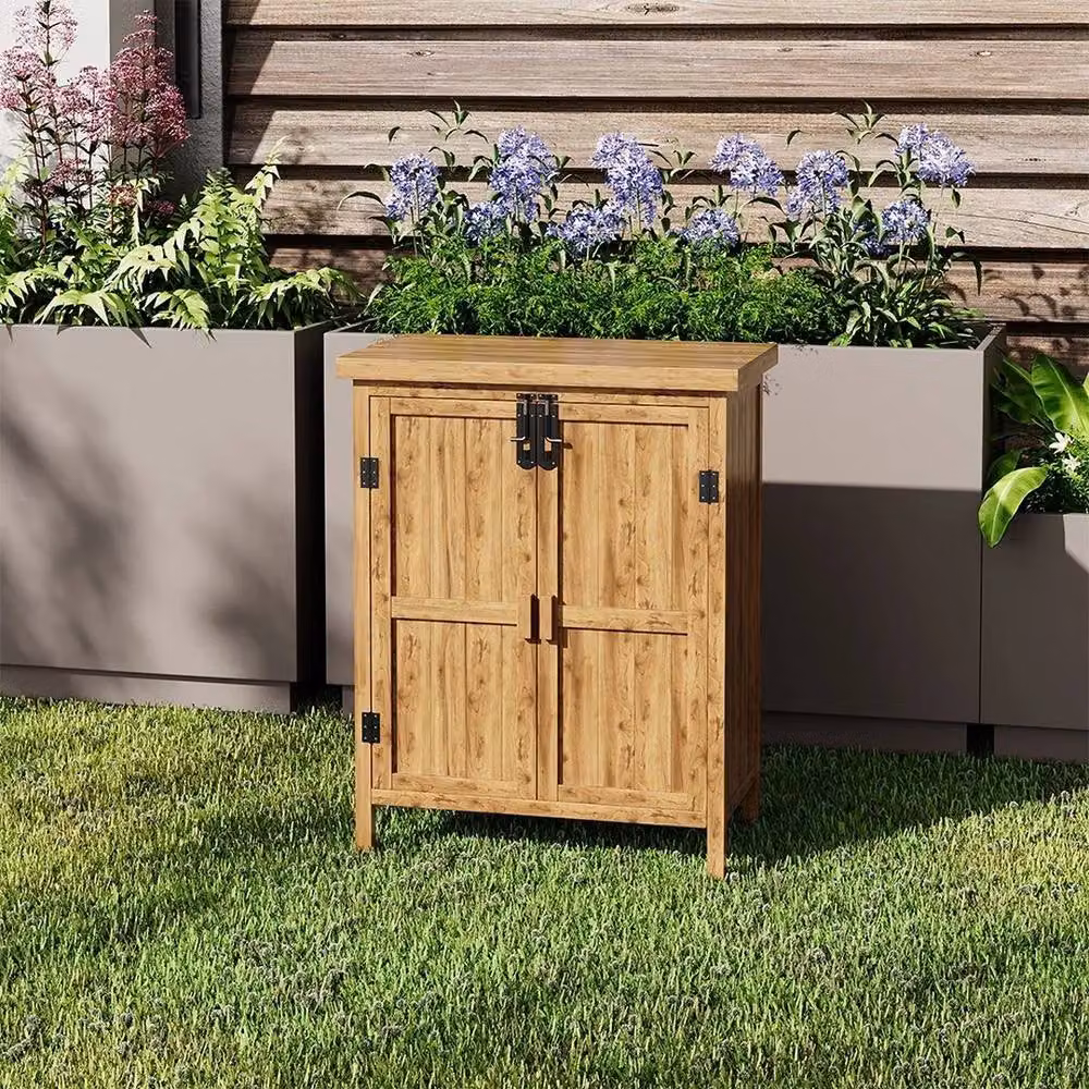 Kelvenix Rustic Wooden Garden Storage Cabinet in Brown, W/D/H: 73.5 x 43.5 x 87.0 cm – 4