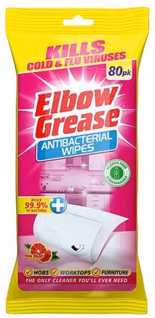 Elbow Grease Antibacterial Multi-Surface Wipes Pink Blush in Yellow 80 Pack – 4