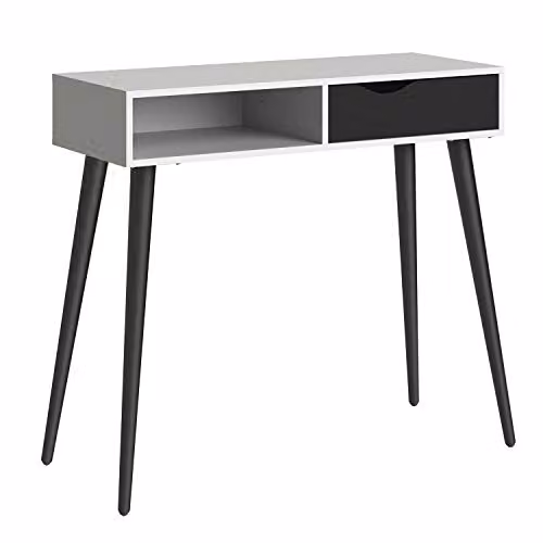 Furniture To Go Oslo Console Table with 1 Drawer and 1 Shelf in White and Black Matt, W: 103.05 cm, D: 43.5 cm, H: 90.0 cm