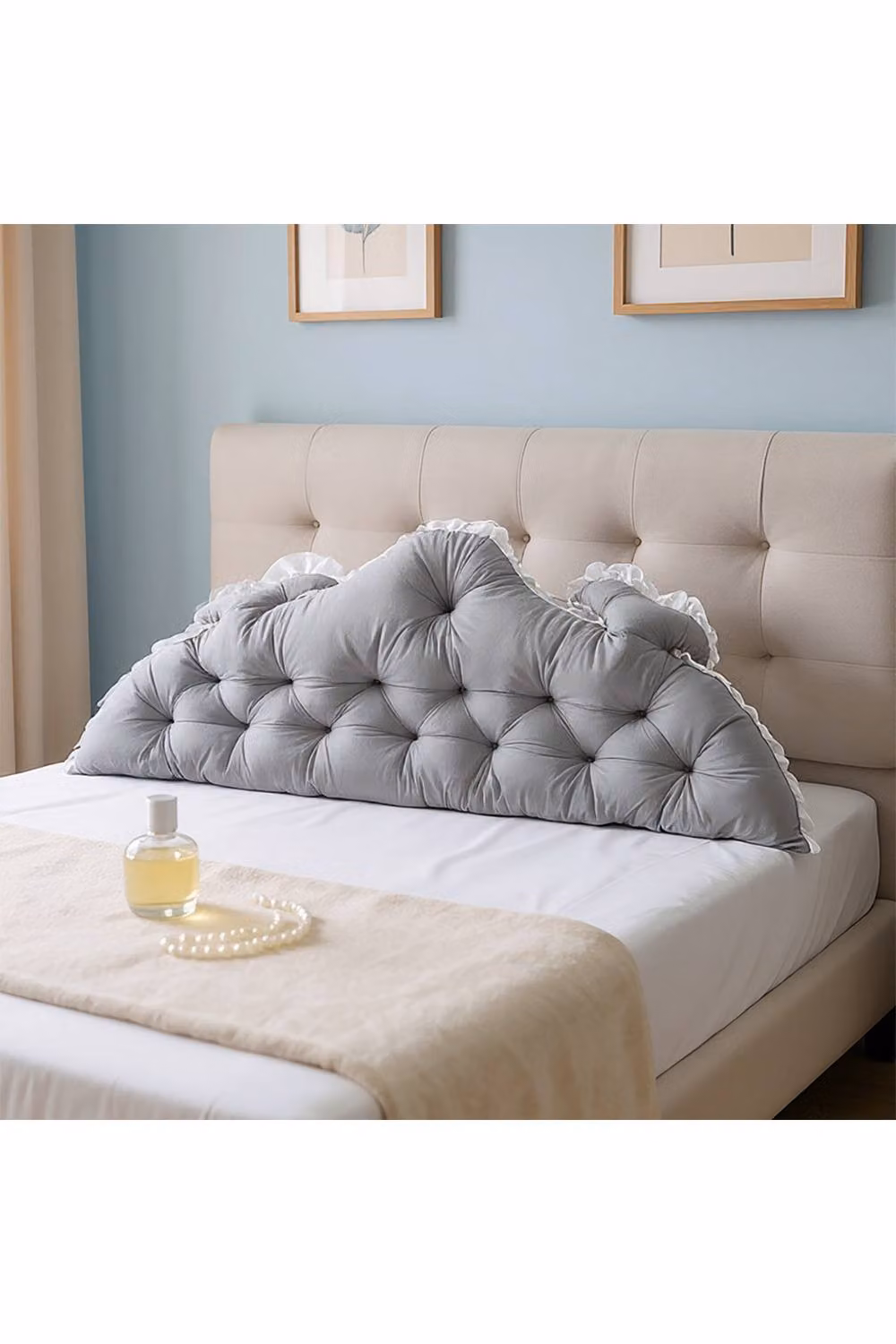 Living and Home Vintage Two-Tone Bed Headboard Pillow in Grey – 2