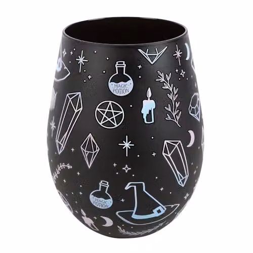 KDMD Crystal Witch Print Black Stemless Glass Tumbler