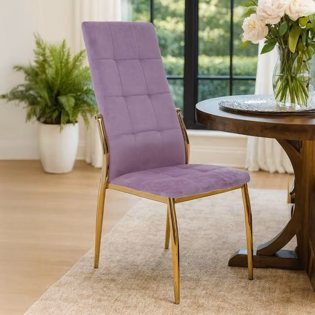 Orsina Modern Velvet Upholstered Dining Chair with Armrests in Purple, Pink or Gold with Metal Legs – 1