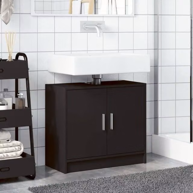 Berkfield Home Black Freestanding Bathroom Sink Cabinet with Hinged Doors, W/D/H: 63 x 29 x 55 cm