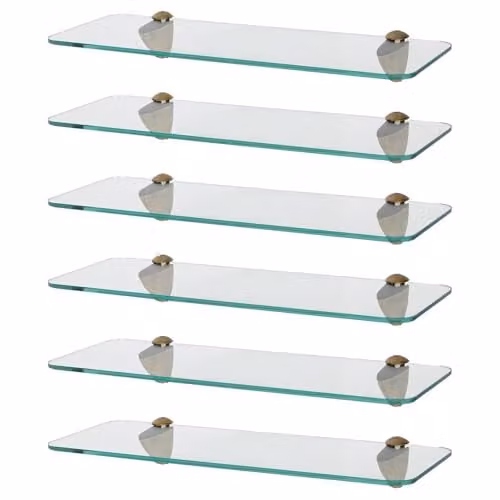 Harbour Housewares 6x Wall-Mounted Rounded Floating Glass Bathroom Shelves in Gold and Transparent, Width: 40 cm
