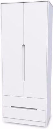 Welcome Monaco Modern Glossy White 2 Door 2 Drawer Tall Double Wardrobe