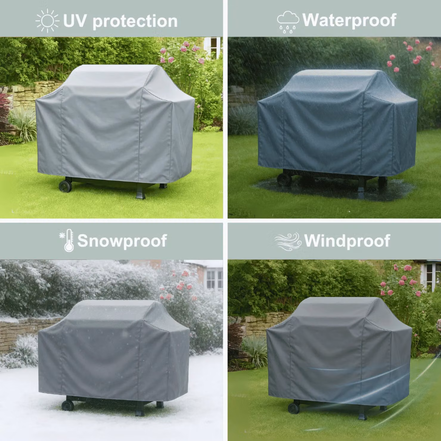 Home Source Duracover UV50+ Waterproof Polyester BBQ Grill Cover in Grey, W: 122 cm, D: 76 cm, H: 71 cm – 3