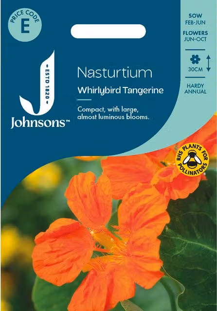 Johnsons Seeds Nasturtium Whirlybird Tangerine Flower Seeds