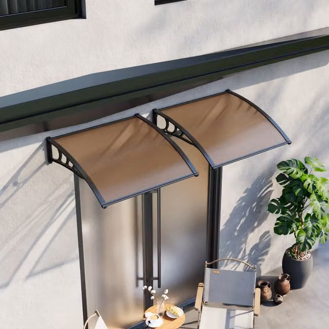 Livingandhome Curved Overdoor Awning Rain Canopy in Brown, Width: 100 cm