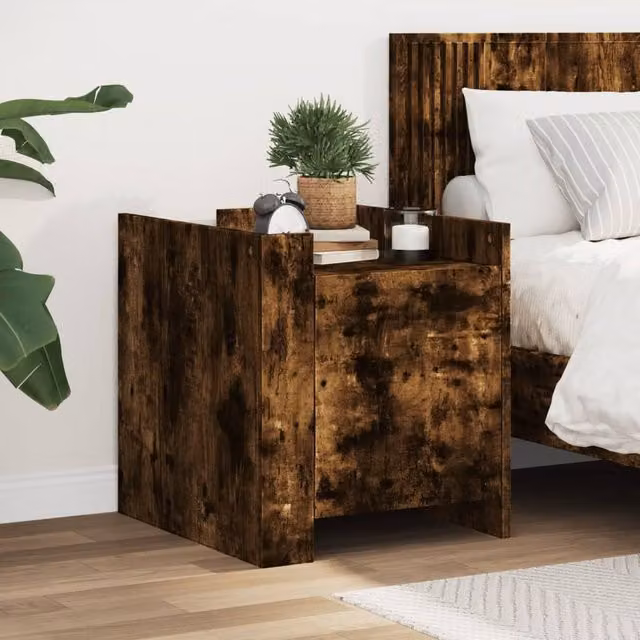 Berkfield Home Smoked Oak Bedside Cabinet in Brown, W/D/H: 45 x 50 x 50 cm