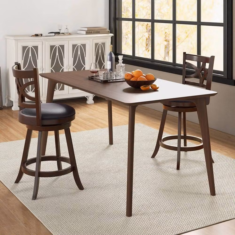 EONLION Set of 2 Brown Retro Swivel Bar Stools with Synthetic Leather and Rubberwood Seats – 5
