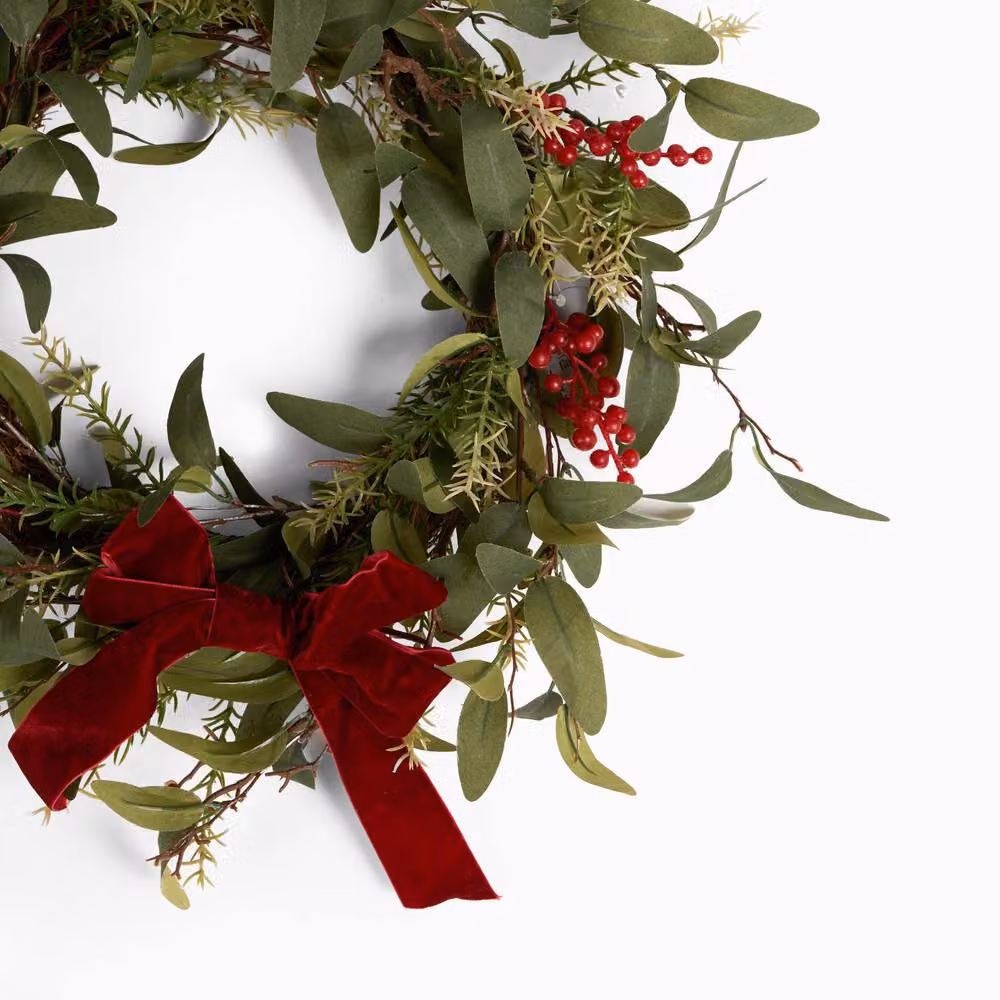 OHS Christmas Berry Bow Artificial Wreath in Red, Green and Multicolour – 3