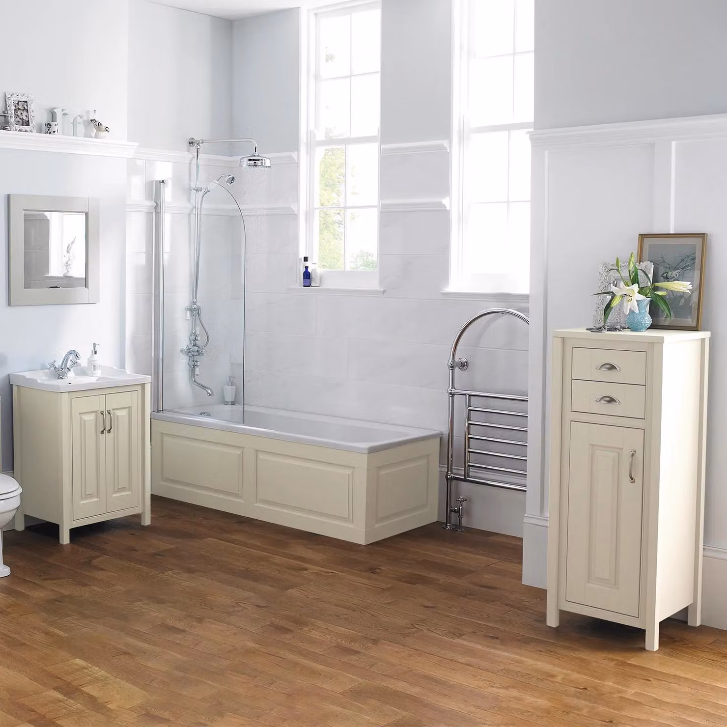Nes Home Chiltern Ivory Traditional Bath End Panel and Beige Plinth, Height: 78 cm – 2