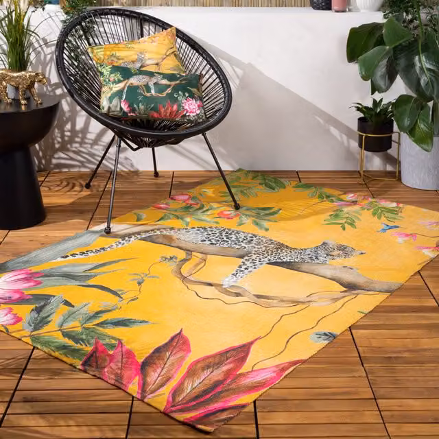 Wylder Tropics Terrys Leopard Animal Print Outdoor and Indoor Woven Rug in Yellow, W/D: 170 x 120 cm – 1