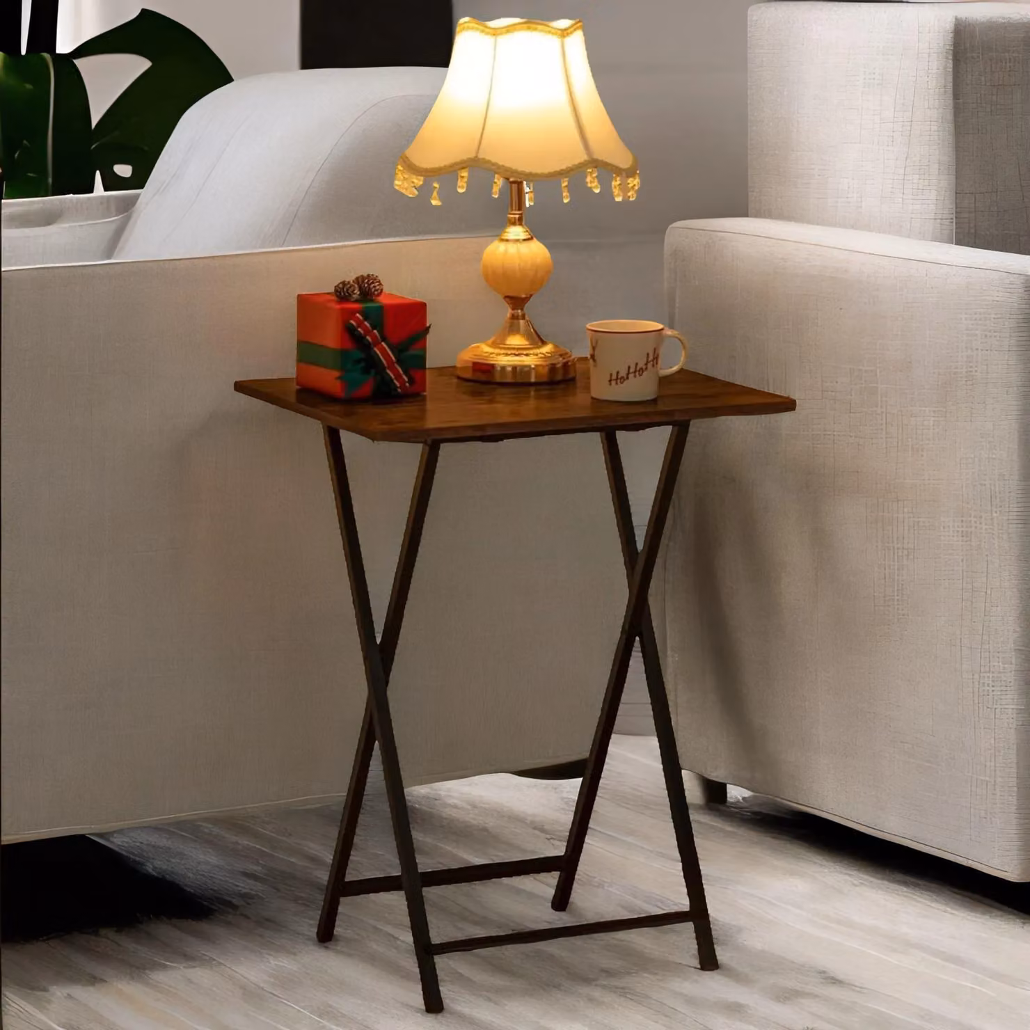 Rafaelo Mobilia Set of 2 Brown Folding Tables with Rectangular Tops and X-Frame Design – 2