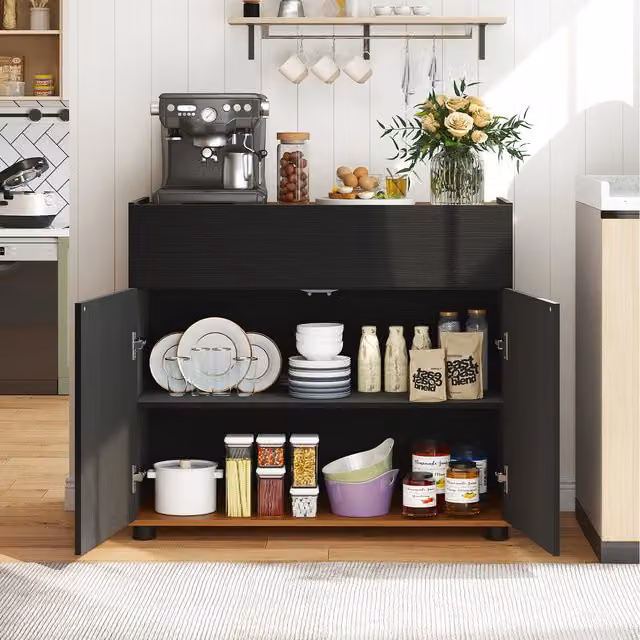 COSTWAY Modern Black Matt Metal Coffee Bar Station Table