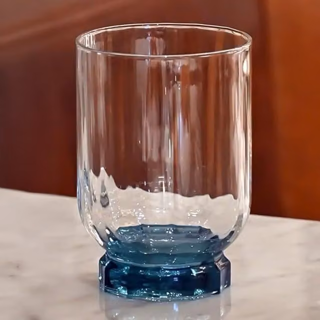 Bormioli Rocco Florian Blue Geometric Whisky Tumbler Glasses, 300 ml, Set of 12