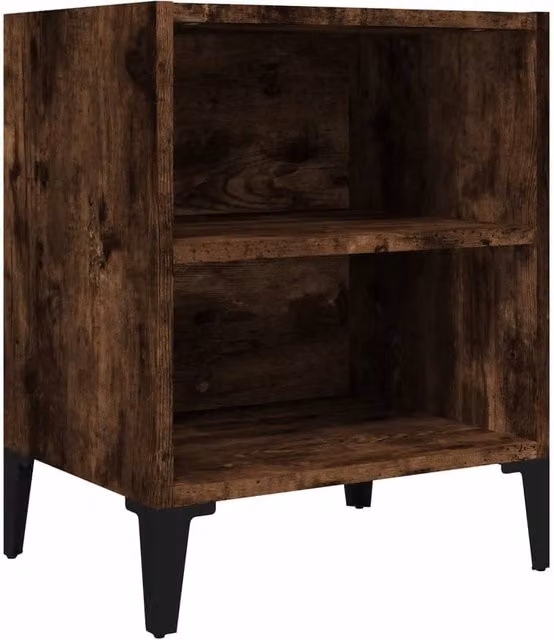 Berkfield Home Bed Cabinet with Metal Legs in Smoked Oak Brown, W/D/H: 40 x 30 x 50 cm – 1
