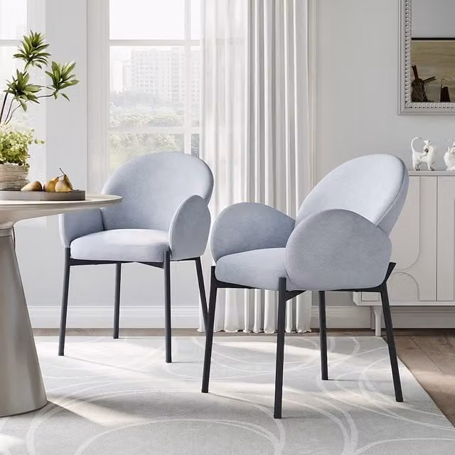 Komore Set of 2 Grey Velvet Upholstered Dining Chairs with Armrests