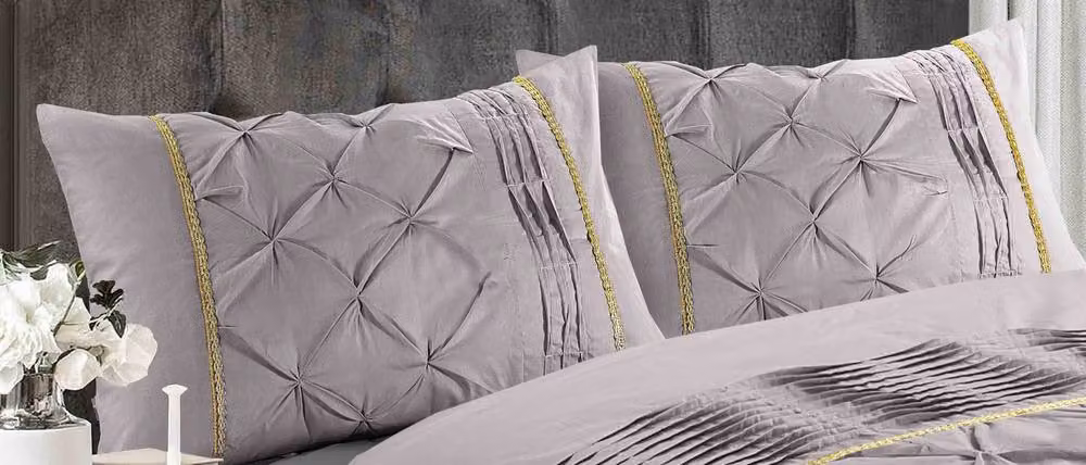 Homes-Linen Eleanor Luxury Pintuck Striped Duvet Cover Set in Silver Grey, W: 200 cm x D: 200 cm – 2