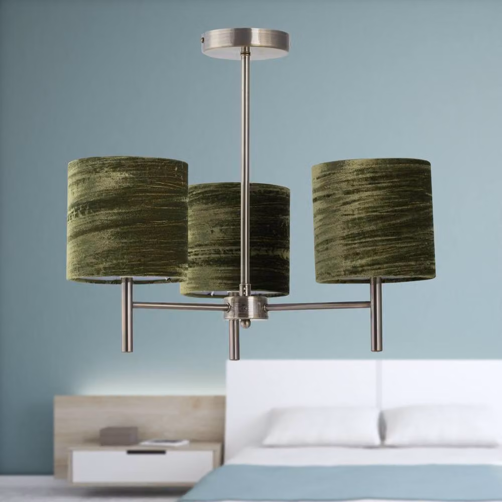 First Choice Lighting Brea Set of 2 Antique Brass Ceiling Light Fittings with Green Fabric Shades – 5