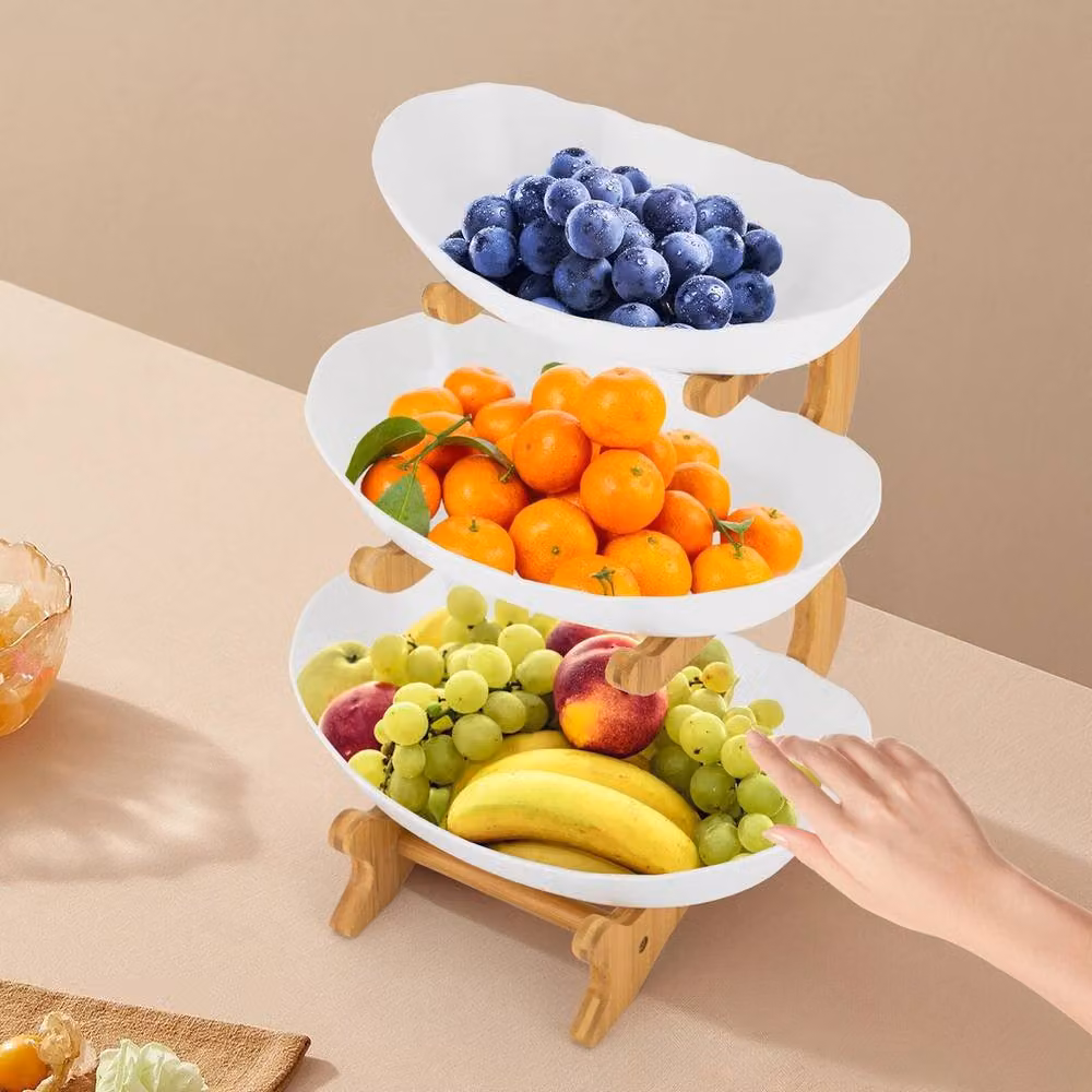 Kelvenix 3-Tier White and Brown Fruit and Serving Bowl Set – 2