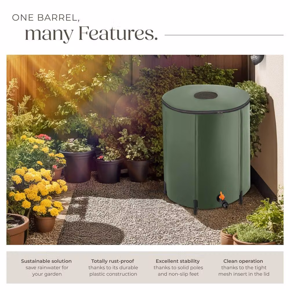tectake Green Rain Barrel with Tap and Overflow Protection, 200 l – 3