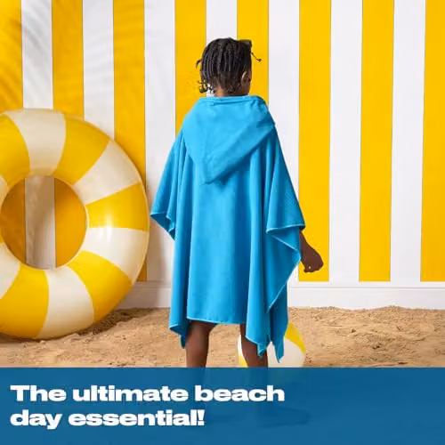 OHS Childrens Absorbent Hooded Beach Poncho Towel in Blue – 2