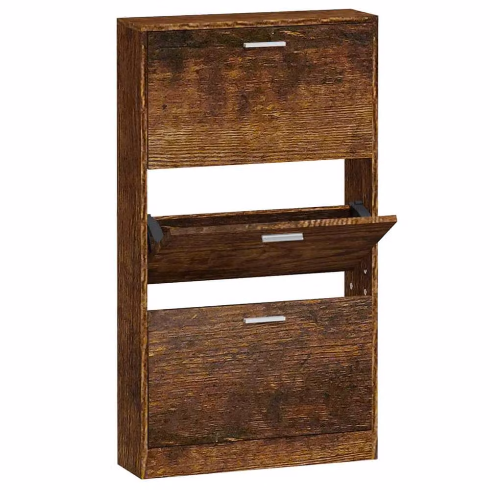Berkfield Home Smoked Oak Shoe Cabinet in Brown, W/D/H: 59 x 17 x 108 cm – 2