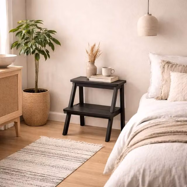 Wyld Haus Black and Grey Cork and Wood Decorative Compact Stool W: 43 cm, D: 39 cm, H: 45 cm