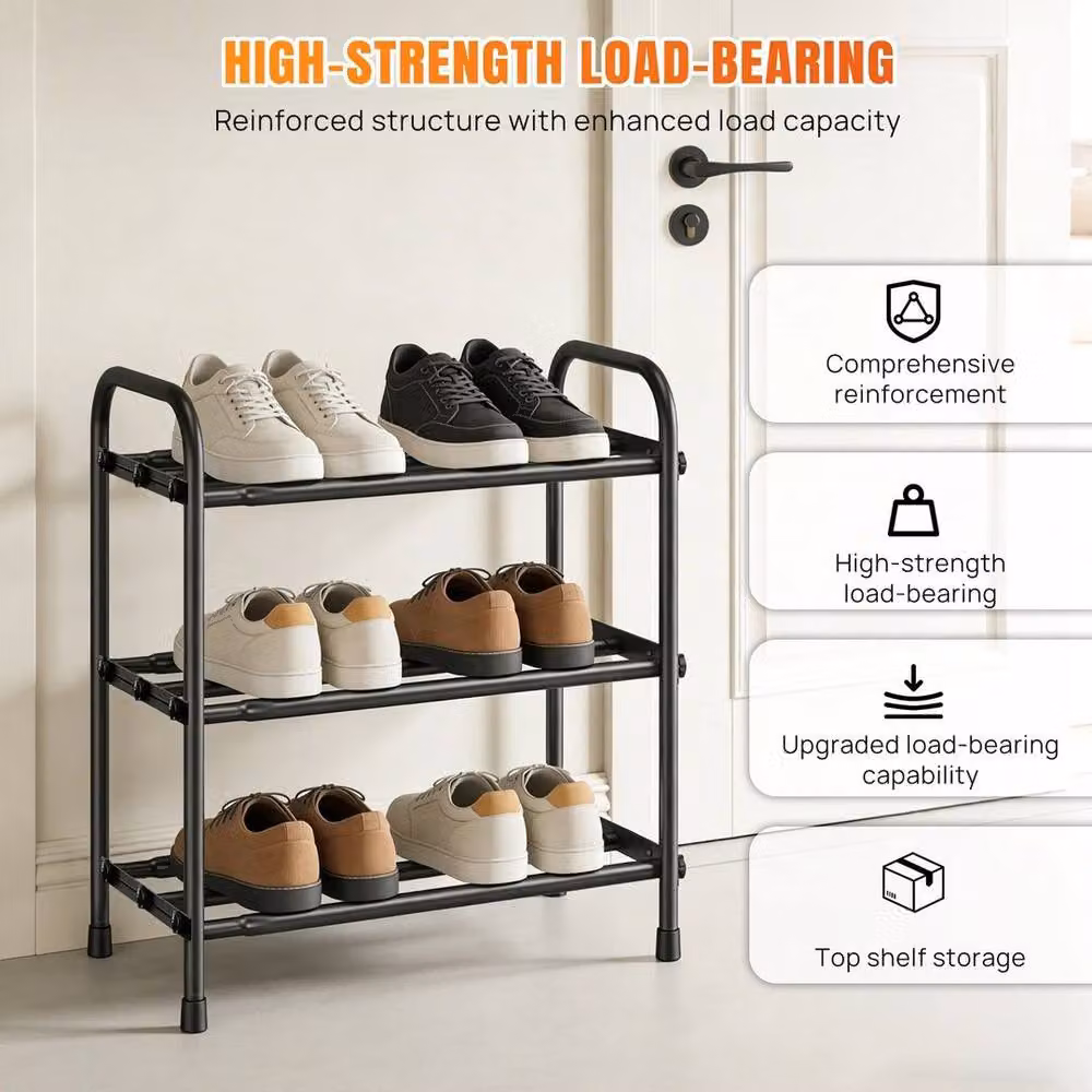 Kelvenix 3-Tier Metal Shoe Rack in Black – 3