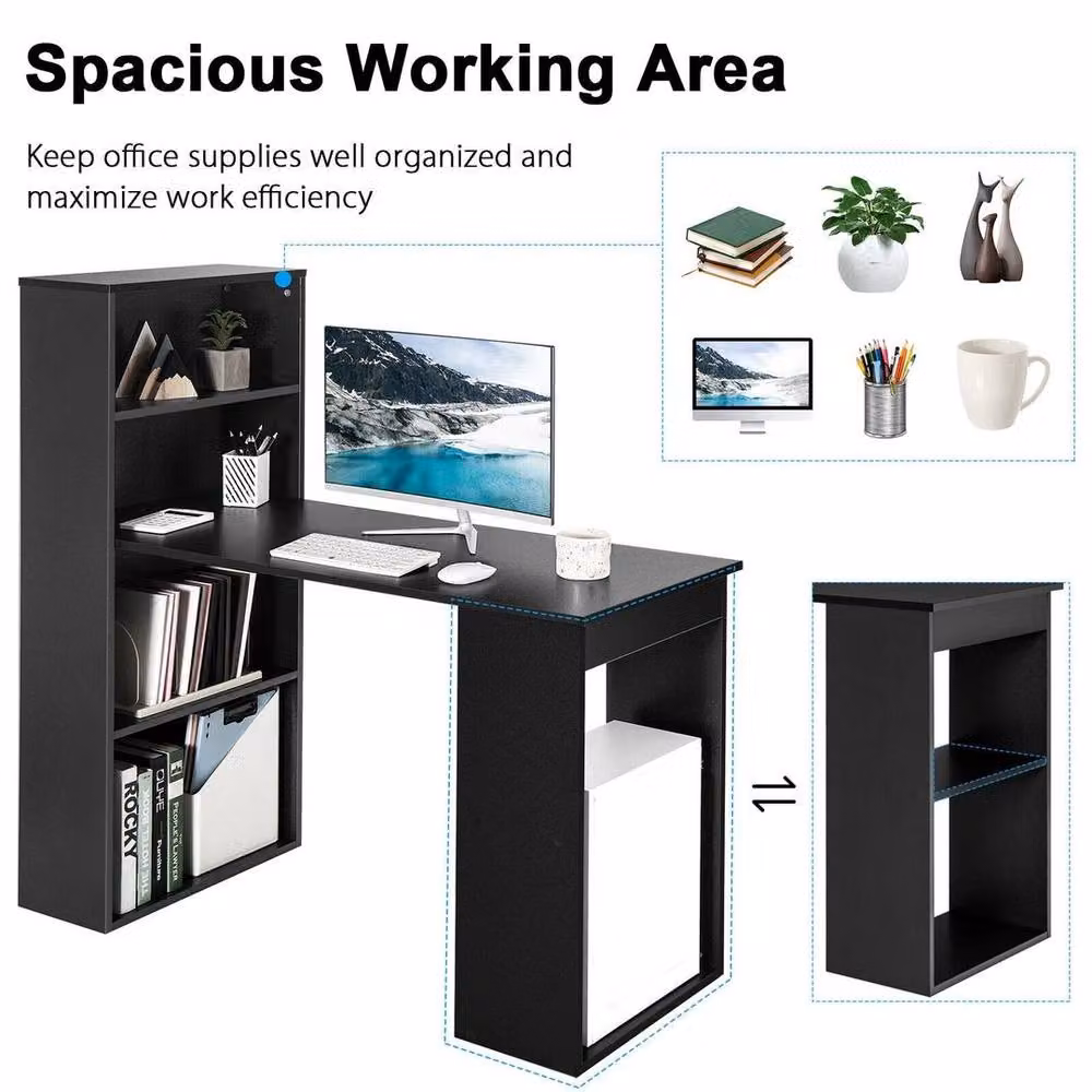 KORVIXA Black Wood Computer Desk and Writing Workstation W/D/H: 100 x 100 x 100 cm – 3