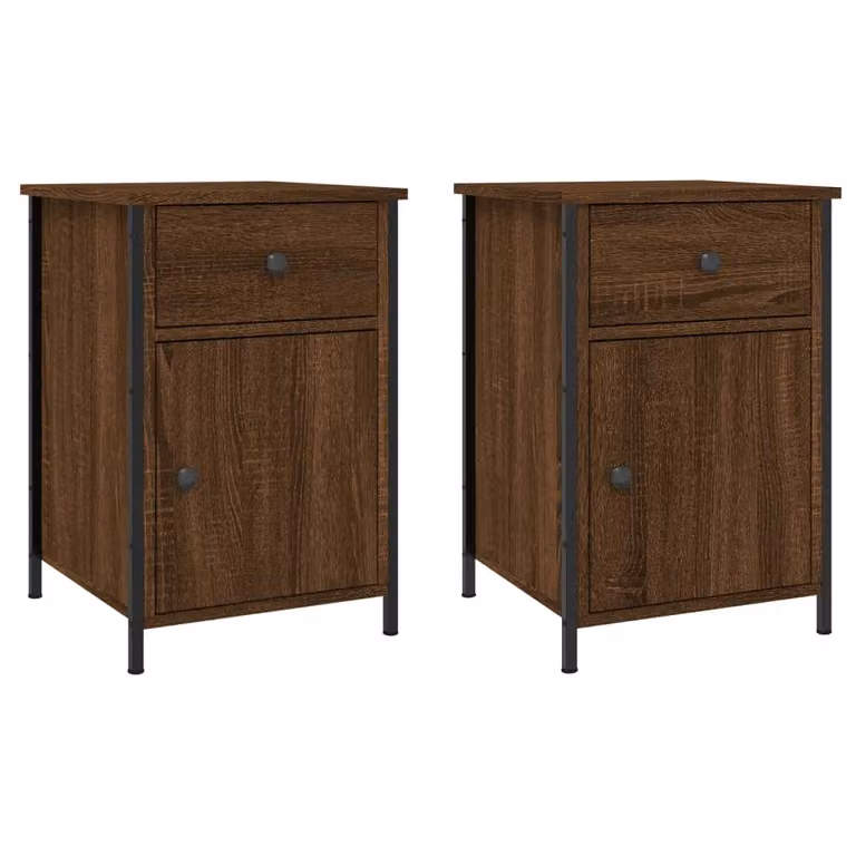 Berkfield Home Set of 2 Brown Oak Bedside Cabinets, W/D/H: 40 x 42 x 60 cm