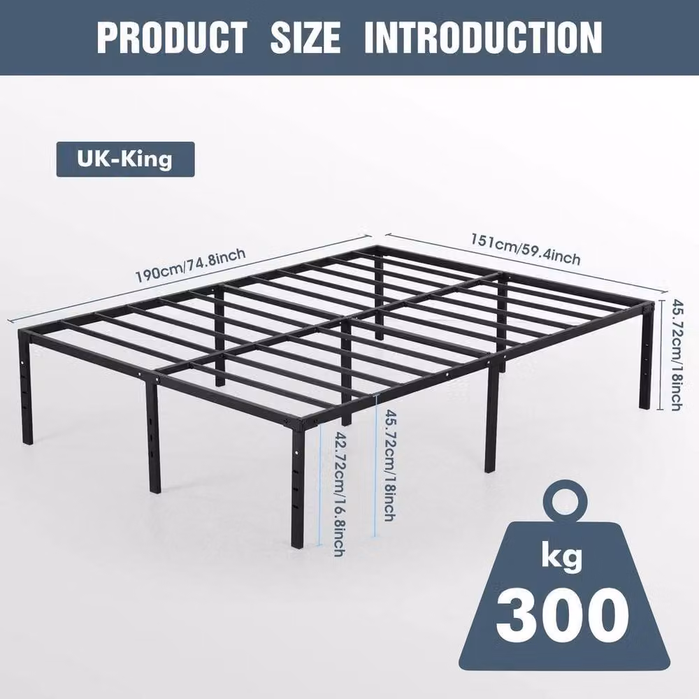 NESTLUNE Metal King Bed Frame and Mattress Foundation in Black, W/D/H: 150 x 200 cm – 2