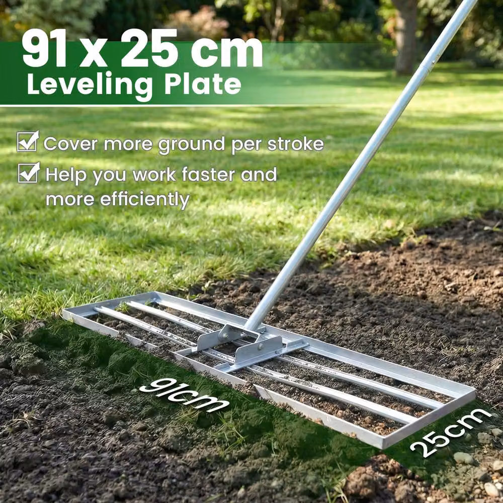 Costway Metal Lawn Leveling Rake in Silver, W/D/H: 91 x 25 x 175 cm – 5